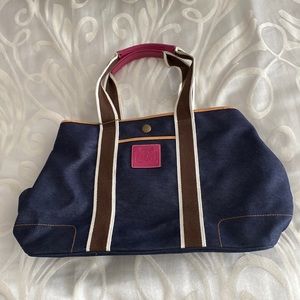 Brand new Coach Denim Blue Pink Tan Leather Hampton Weekend Shoulder Tote Bag